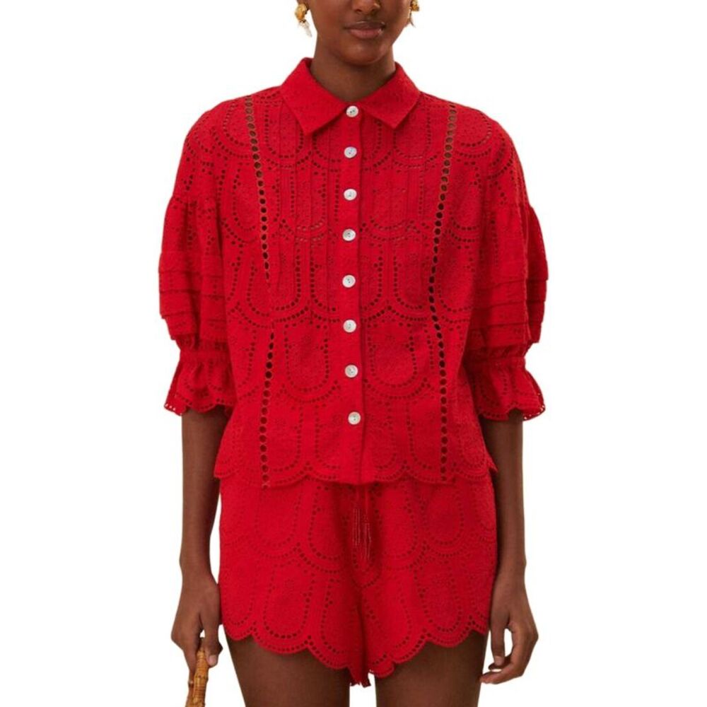Farm Rio Womens Pineapple Eyelet Blouse